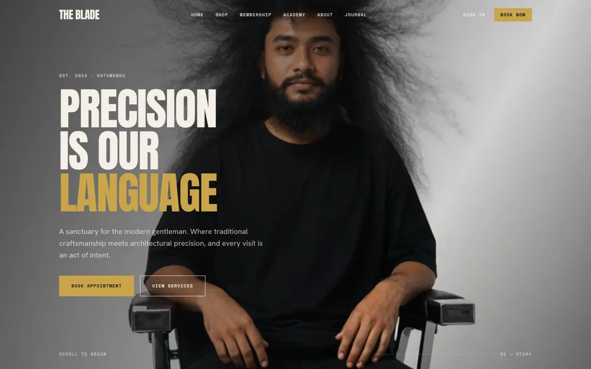 The Blade — editorial barbershop site homepage